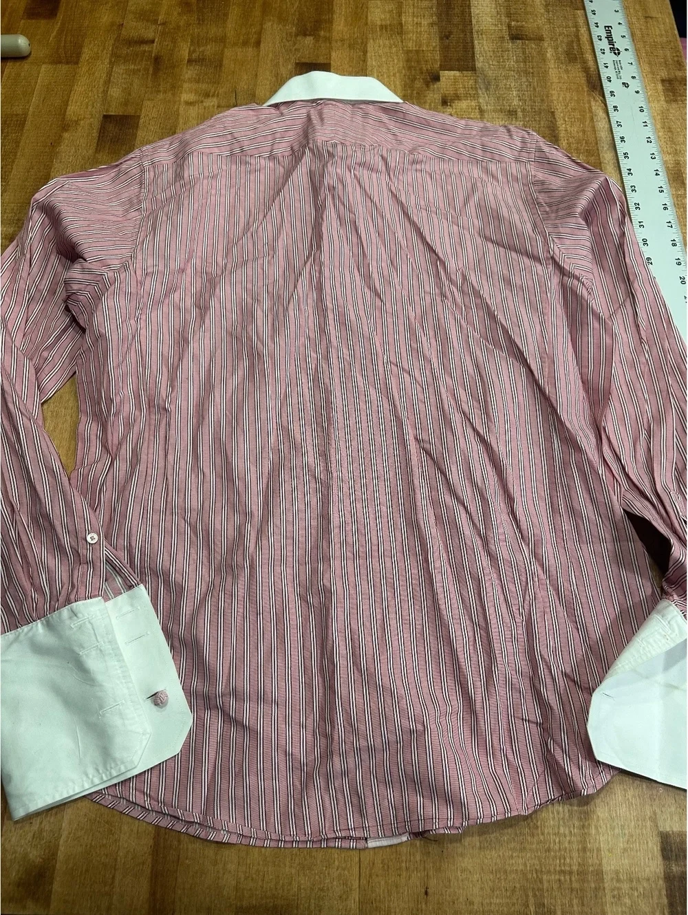 Thomas Pink Slim Fit Pink Striped Dress Shirt with White Collar and Cuffs